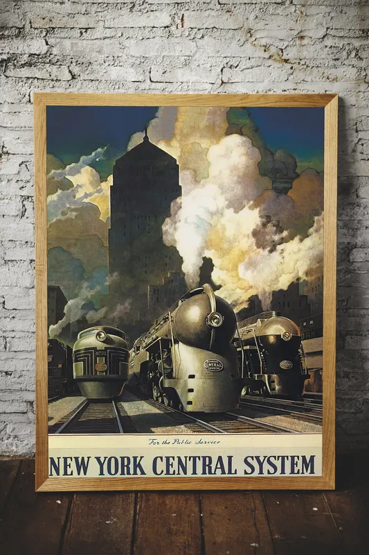 Постер «Транспортная система Нью Йорка» над диваном в гостиной