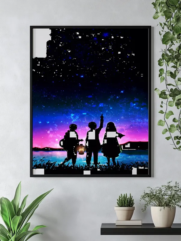 Постер «Атака титанов. Армин, Эрен и Микаса» на стене в офисе