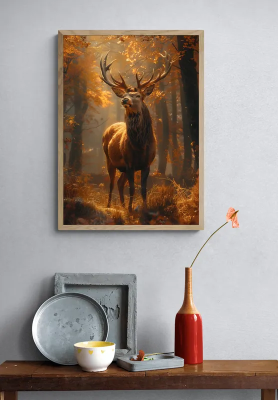 Постер «Постер Осенняя величественность оленя» на стене в офисе