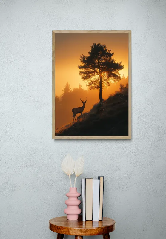 Постер «Постер Олень в утреннем свете» на стене в офисе
